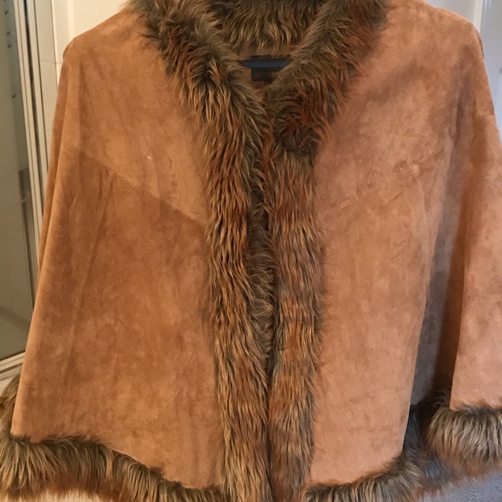 Womens Light Brown leather/faux poncho